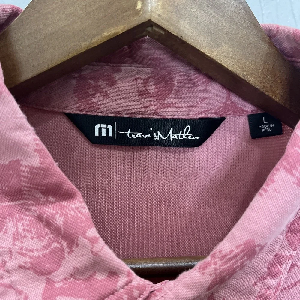 TravisMathew Polo Shirt Mens Size Large Pink Floral‎ Print Golf Top Excellent